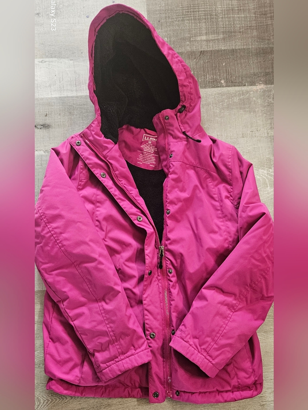 LL Bean Women's Pink Hooded Full Zip Button Fleece Lined Jacket Medium